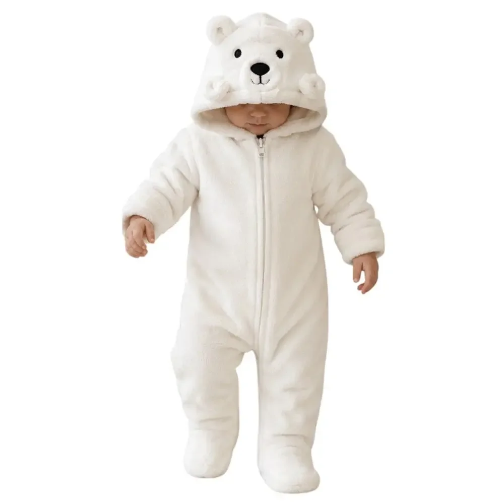 The Children's Place Polar Bear Hooded Fleece Suit One Piece 12-18 Months